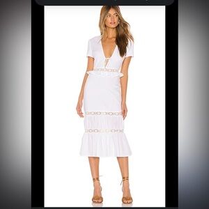 Revolve Privacy Please White Midi short sleeve back zip up Dress xs
